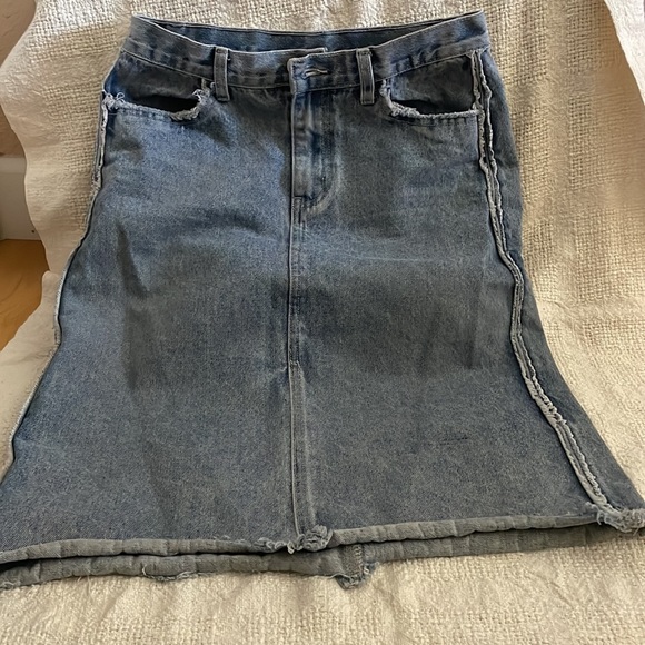 TOPSHOP BRAND HAYDEN FRINGE TRIMMED MID-LONG JEAN DENIM PENCIL SKIRT M - Picture 1 of 12